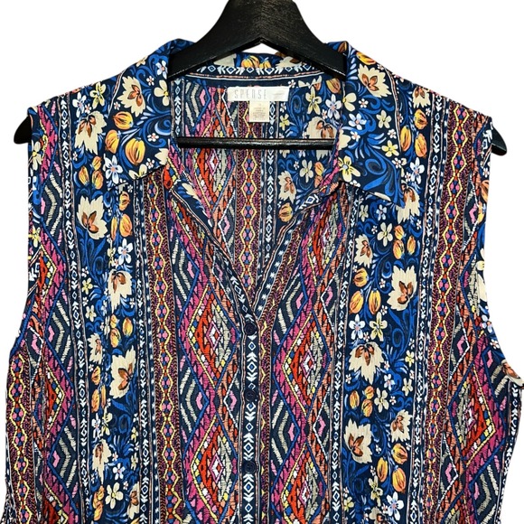 SPENSE Woman Boho Floral Print Sleeveless Button Up Top‎ Blouse Size 1X - Picture 2 of 10